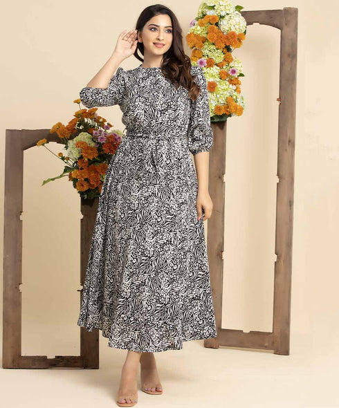 Soft Printed Long Sleeve Maxi Dress